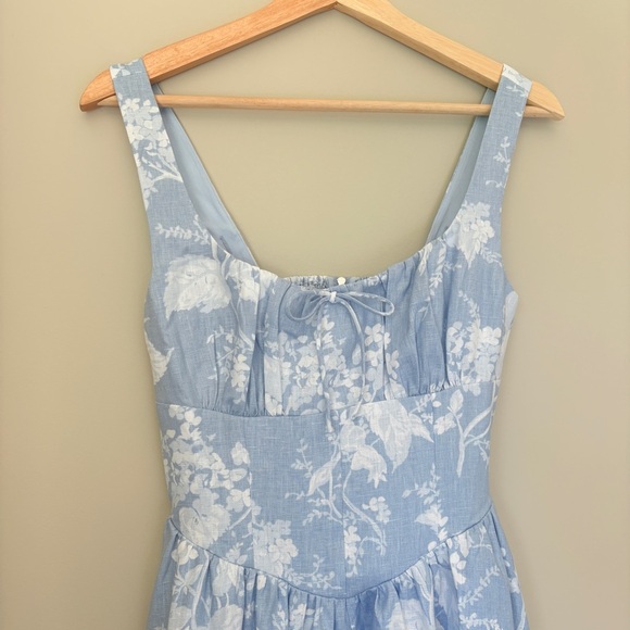 NEW Reformation Daria Linen Mini Dress Bow Angelic Sky Blue Floral | US 0 UK 4 - Picture 5 of 13